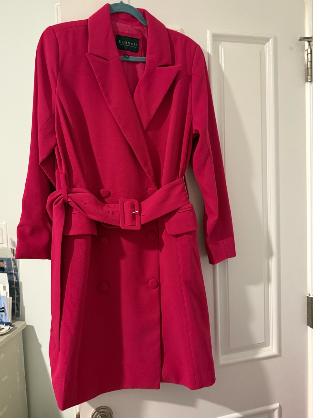Eloquii Hot Pink Double-Breasted Belted Dress